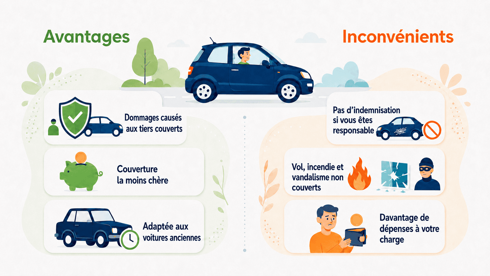 Infographie assurance au tiers : avantages et inconvénients
